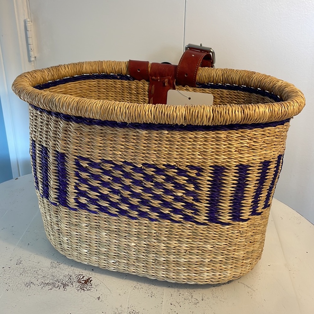 New African Market bicycle Basket Large basket blue with leather straps